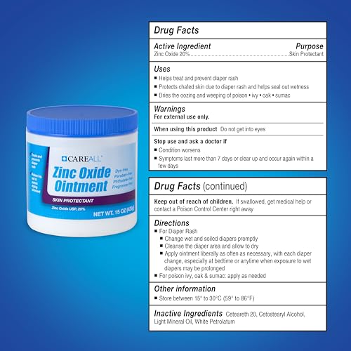 CareAll Zinc Oxide 20% Skin Protectant Barrier Ointment 15 oz., Provides Relief
