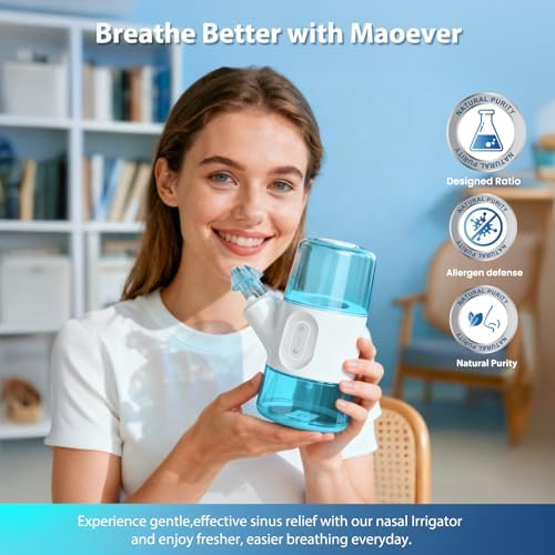 MAOEVER Nasal Irrigation System – Sinus Rinse Machine with Dual Water Tank, Automatic Waste Collection & Adjustable Water Flow