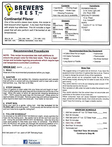 Brewer's Best - BIK-1008 Continental Pilsner Homebrew Beer Ingredient Kit Yellow