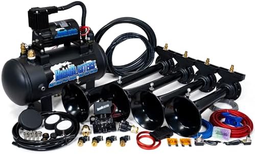 HornBlasters Conductor’s Special 127H Train Horn Kit – Shocker XL Train Horns with Compact 1.5 Gallon Air System – 120 PSI 12V Complete Horn