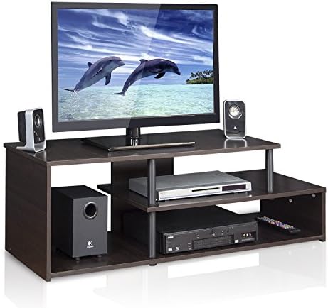 Furinno Econ Low Rise TV Stand, Espresso/Black | Open Shelf, TV Console for TV up to 46 Inch, for Living Room, Bedroom