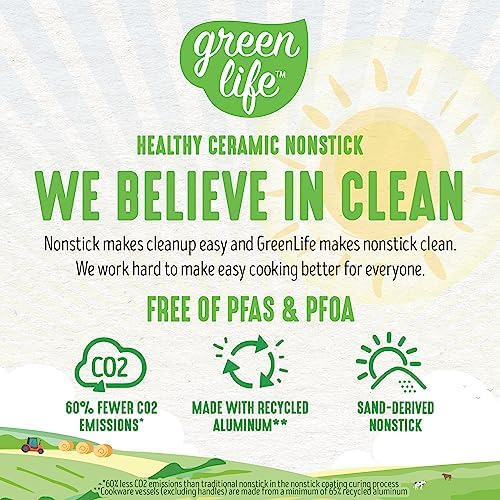 GreenLife 16 Piece Nonstick Cookware Set, Soft Grip Non-Toxic PFAS-Free Ceramic Pots & Pans, Dishwasher & Oven Safe, Frying, Sauce, Saute, Utensils