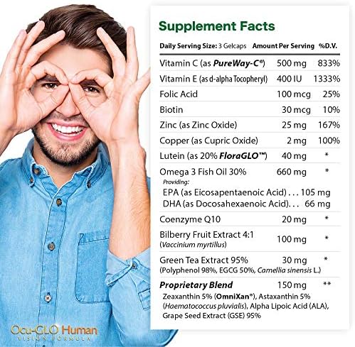 Ocu-GLO Human Vision Formula Eye Health Support Capsules, 90 Count