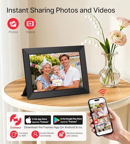 BIGASUO Digital Picture Frame, 10.1" Frameo Digital Frame WiFi with 32GB Memory, 1280x800 IPS Touch Screen