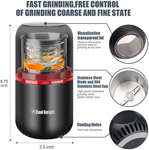 COOL KNIGHT Herb Grinder [large capacity/fast/Electric ]-Spice Herb Coffee Grinder with Pollen Catcher/- 7.5" (Black)