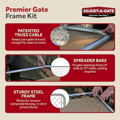 Adjust-A-Gate Adjustable Chain Link Square Corner Complete Gate Kit, Fit-Right, Black, 6'H