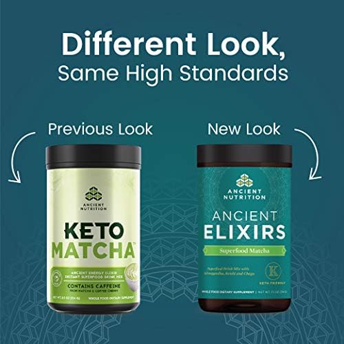 Matcha Green Tea Powder with Ashwagandha by Ancient Nutrition, Ancient Elixirs Superfood Matcha Energy Powder, with MCTs