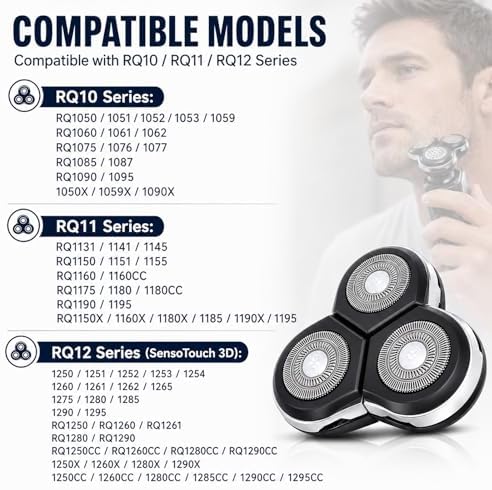RQ12 Replacement Shaver Head Compatible with Philipss Norelcos RQ11 RQ10 Sensotouch 3D 1260X RQ1250 RQ1295 RQ1180 Arcitec Razor Shaving Unit Triple 3D
