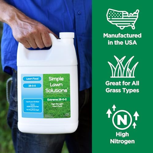 Maximum Green & Growth Fertilizer High Nitrogen 28-0-0 Liquid Lawn Food Spray Spring & Summer- Any Grass Type- Simple Lawn Solutions - Concentrated Quick & Slow Release Attached Sprayer (32 Ounce)