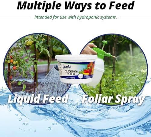 Jack's Classic 20-20-20 All Purpose Water-Soluble Fertilizer, 8oz | Powdered, Targeted Micronutrient Package, Promotes Growth, Green-Up, and Leaf Expansion on All Indoor and Outdoor Plants