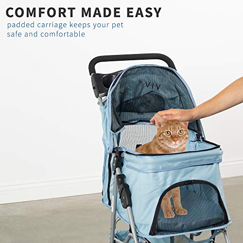 VIVO Black 4 Wheel Pet Stroller for Cat, Dog and More, Foldable Carrier Strolling Cart, STROLR-V001K