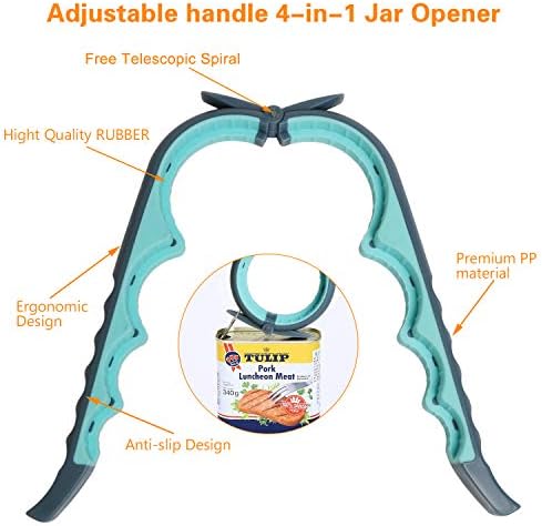 Jar Opener, 5 in 1 Multi Function Can Opener Bottle Opener Kit with Silicone Handle Easy to Use for Children