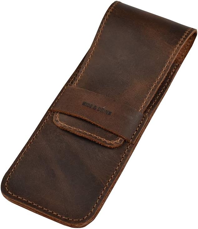 Hide & Drink, Pen Case Holder, Multi Pen Pouch, Protective Sleeve, Rustic Pouch, Office Essentials, Full Grain Leather, Handmade, Bourbon Brown