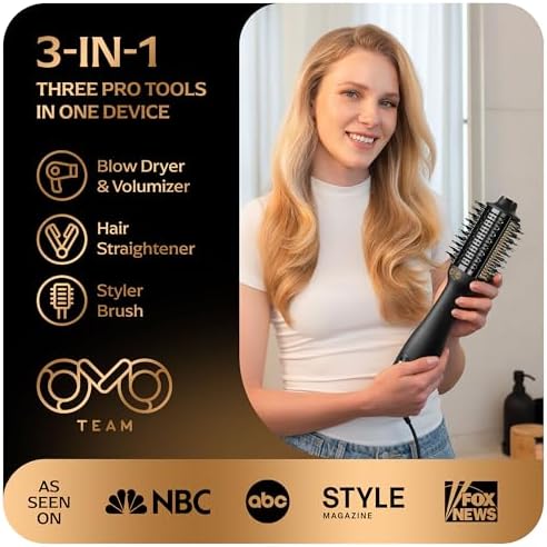 Professional Blowout Hair Dryer Brush, Black Gold Dryer and Volumizer, Hot Air Brush for Women, 75MM Oval Shape (Black Gold)