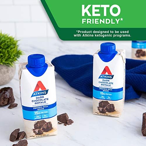Atkins Dark Chocolate Royale Protein-Rich Shake. Rich and Creamy with Protein. Keto-Friendly and Gluten Free. (4 Shakes), 11 Fl Oz