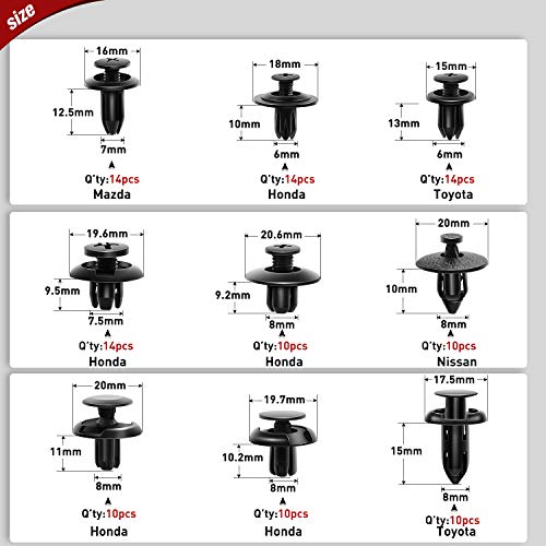 Nilight 190 Pcs Car Retainer Clips Fastener Remover 18 Most Popular Sizes Applications Auto Push Pin Rivets Set -Door Trim Panel Clips for Toyota