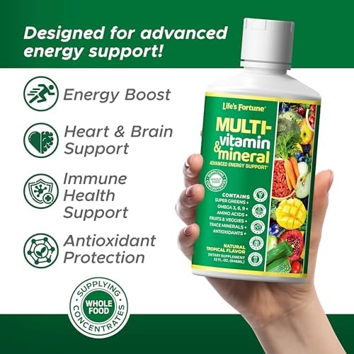 Life’s Fortune Liquid Multivitamin for Adults and Seniors – Fast Absorption Vitamins and Minerals with 90+ Nutrients for Energy and Immune Support – Easy to Digest, Sugar Free, Tropical Flavor, 32 oz