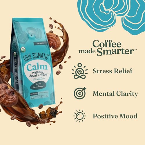 Four Sigmatic Organic Focus Mushroom Ground Coffee | Dark Roast, Organic Coffee with Lion's Mane & Chaga Mushroom for Mental Clarity & Energy Support | 12oz Bag