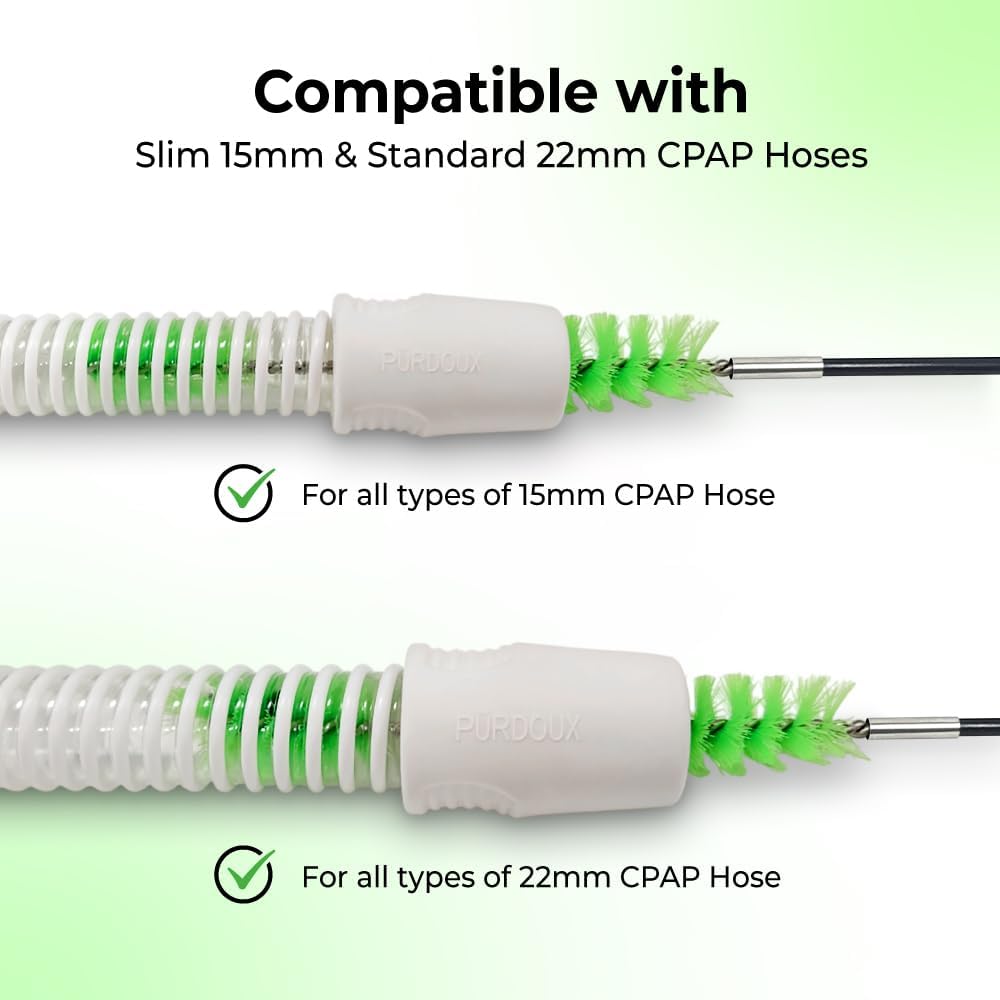Purdoux 2-in-1 CPAP Hose Brush Tube Cleaner & Dryer for 22mm & 15mm Hoses | 6-Piece Adjustable Stem Up to 6.5ft, Soft Nylon Bristles