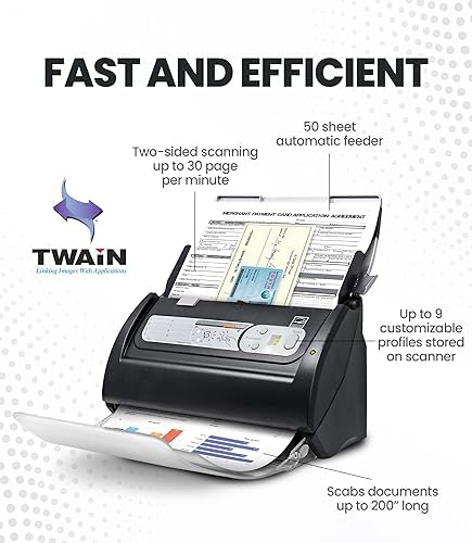 Plustek PS188 High Speed Double-Sided Color Document Scanner, with Automatic Document Feeder (ADF), 30 Pages Per Minute