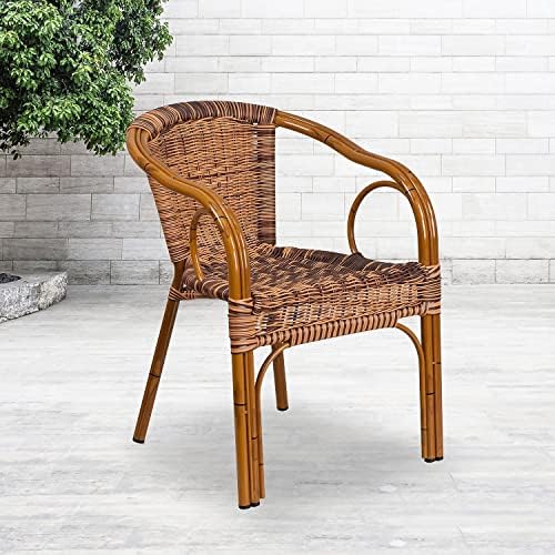 Flash Furniture Rattan Chair with Aluminum Frame, Burning Brown/Red Bamboo | Durable Construction, Commercial Use