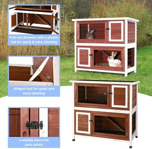 Trixie 2-Story Rabbit Hutch with Retreat Area, Non-Slip Ramp, Hinged Roof with Locking Arm, 4 Doors, 2 Metal Slide Latches, and Pull-Out Trays for Easy Cleaning