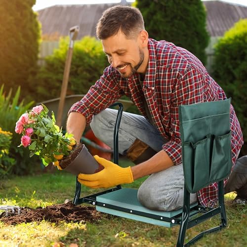 LEMY 2 in 1 Garden Kneeler and Seat - Portable Heavy Duty Folding Garden Stool for Women Men Seniors, w/EVA Foam Kneeling Pad, Removable Tools Pouches