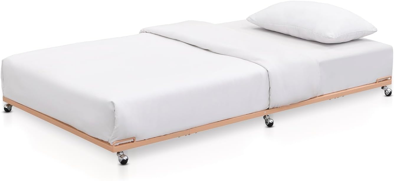2K Furniture Designs - Twin Size Black Metal Roll Out Trundle Bed Frame for Daybed | Space-Saving Guest Bed - Slides Under Daybeds for Overnight Visitors, Dorms, and Small Spaces