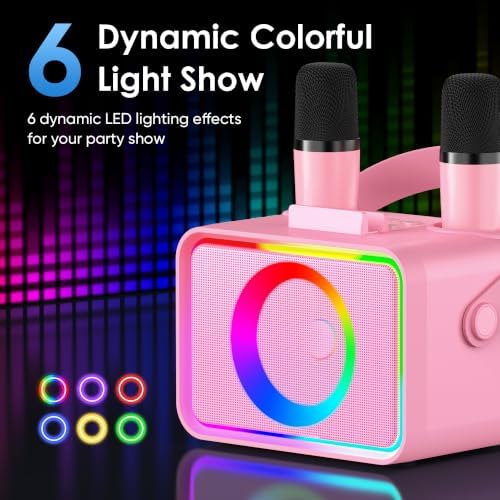 Karaoke Machine for Kids Adults,Portable Bluetooth Speaker with 2 Wireless Microphone with LED Lights, Karaoke Microphone with PA System Supports USB/TF/AUX,Gift for Party (Black)