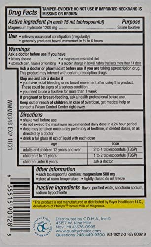 Quality Choice Milk of Magnesia Mint Flavor 12 Fl Oz (Pack of 6)