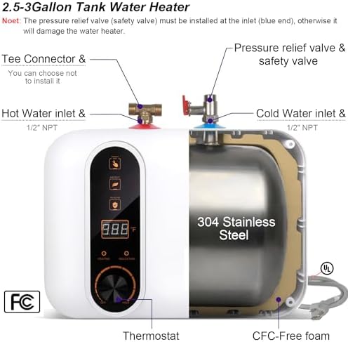 110V-120V 1.5Kw Instant Electric Hot Water Heater Under Kitchen Small Tank 2.5-3.0 Gallon Storage, Rv Trailer Instant Counter Compact Point-of-Use