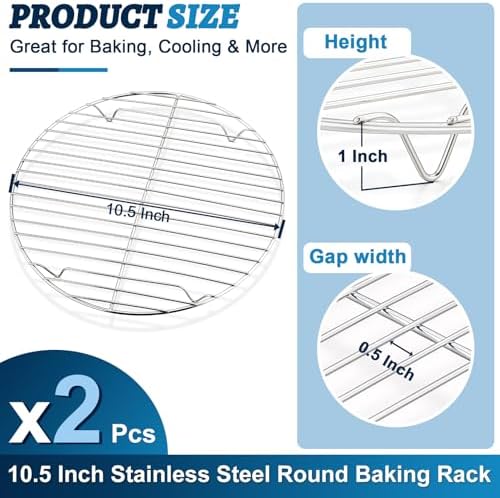 P&P CHEF 9 Inch Cooking Rack Round for Steaming Cooling, Silver, 2 Pack