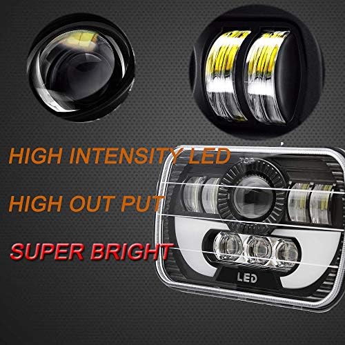 120W Rectangle 7x6 5x7 Inch Headlights 6052 6054 H5054 H6054 Headlight DRL Hi/Low Sealed Beam H4 Plug Compatible With GMC Ford Chevy Chevrolet Cargo