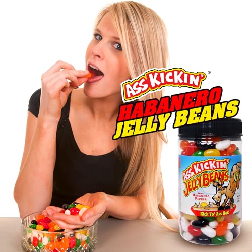ASS KICKIN’ Hot and Spicy Jellybeans with Habanero Pepper - 9 Oz Resealable Jar - Great for Easter Candy or Food Challenge - Try the Gourmet Spicy Jelly Beans Candy