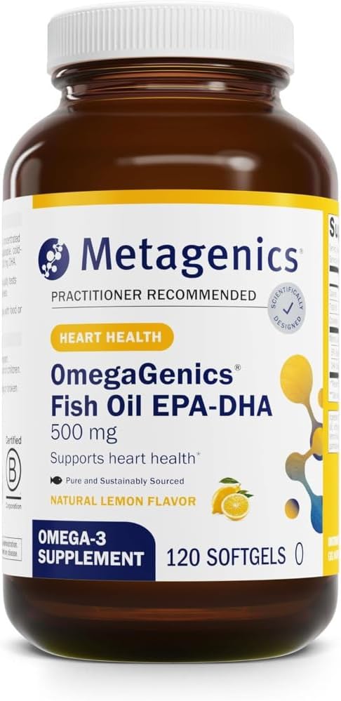 Metagenics OmegaGenics EPA-DHA 500 - High Potency Fish Oil Supplement for Cardiovascular Health* - Sustainably Sourced & Purity Tested - Non-GMO & Gluten-Free - 120 Softgels