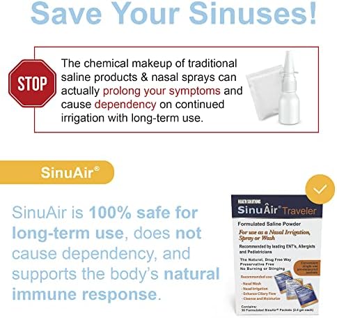 SinuAir Traveler Saline Packets - Sodium Chloride with Potassium & Calcium, Salt Solution Powder Refill Packs for Nasal Irrigation Machine