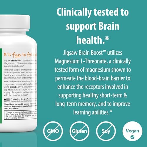 Jigsaw Health Brain Boost | Supports Memory and Cognitive Function | Magnesium L-Threonate | 90 Capsules | 30 Servings