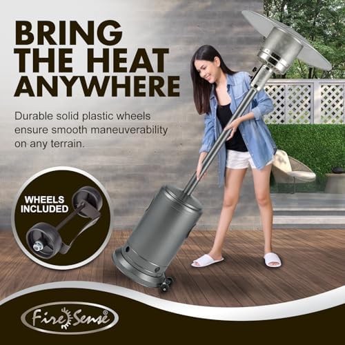 Fire Sense 61130 Patio Heater with Wheels, 48,000 BTU, Aqua Blue | Electronic Ignition System, Portable Outdoor Propane Heater, All Seasons