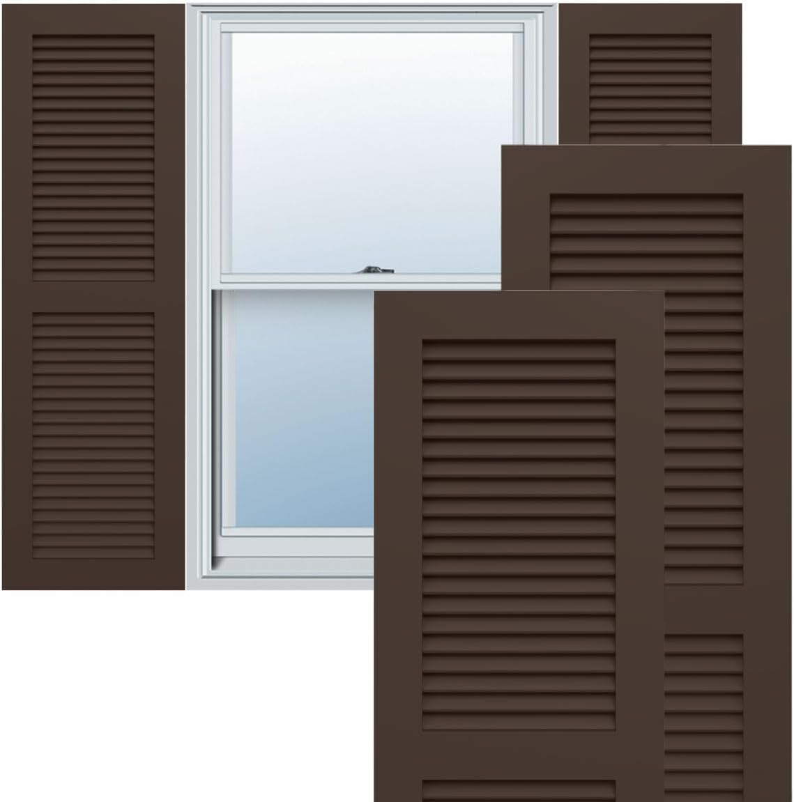 18"W x 60"H True Fit PVC Two Equal Louver Shutters, Unfinished (Per Pair - Hardware Not Included)