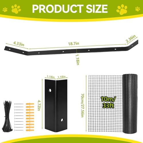 Cat Fence Outdoor Barrier 33FT, Cat-Proof Fence Topper System | Anti-Climb Fence Extender for Existing Fence, Cat Proof Netting for Wood, Metal