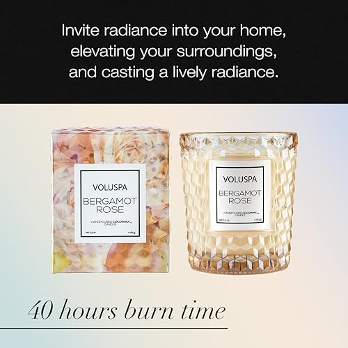 Voluspa Bergamot Rose, Classic Candle Jar, 6.5 oz, 40 Hour Burn Time, Coconut Wax for Clean Burning, Handcrafted in the USA