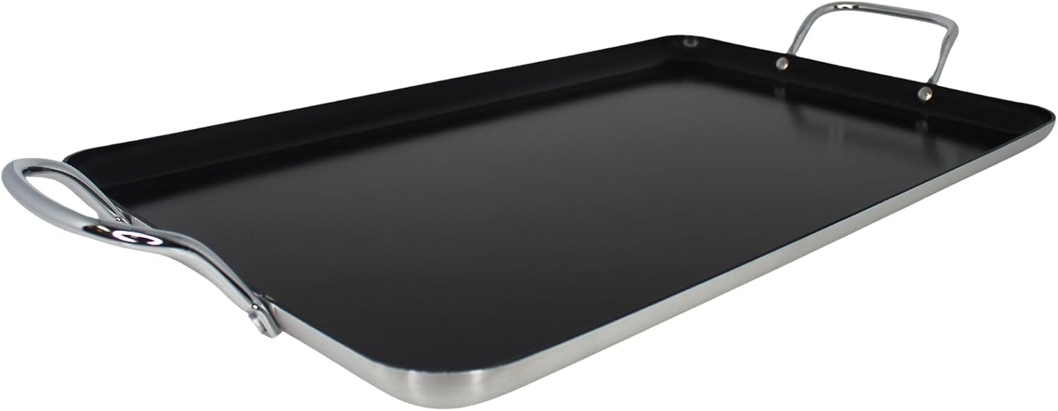 Imusa Double Burner Griddle Non-Stick 20-Inch, Black | Nonstick Coated Surface, Dual Side Handles, Ideal for Breakfast Foods, Perfect for Gatherings