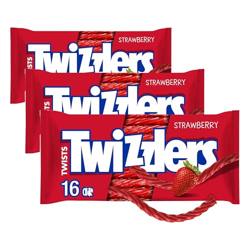 TWIZZLERS Twists Strawberry Flavored Licorice Style, Chewy Candy Bag, 16 oz | Strawberry Flavored Chewy Licorice Style Twists, Low Fat and Kosher, Classic Movie Snack for Parties and Candy Dishes, 16 oz