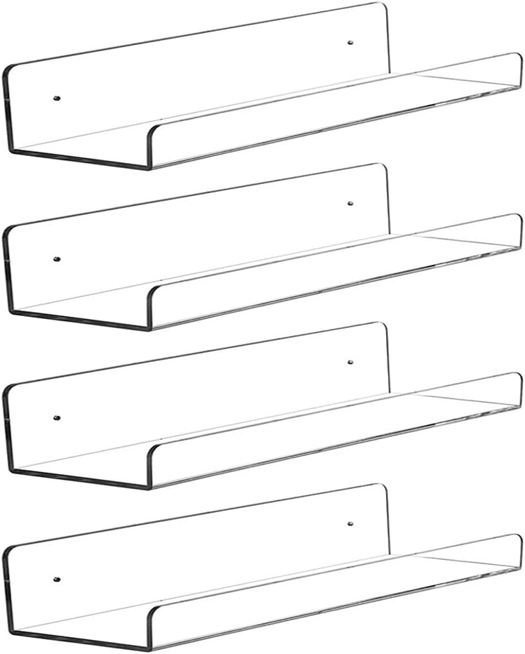 CY craft Clear Acrylic Floating Shelves Display Ledge, 5 MM Thick Wall Mounted Storage Shelf for Kitchen/Bathroom/Office