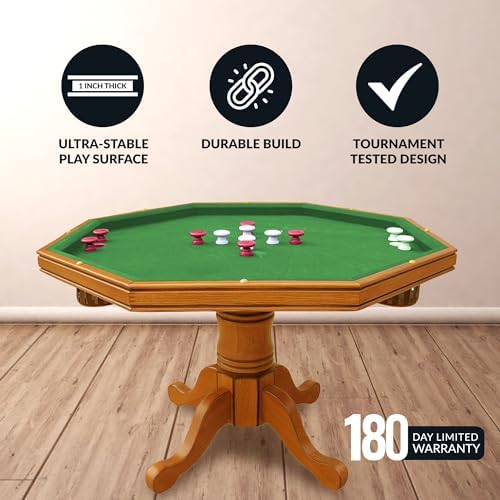 Hathaway Kingston 3 in 1 Octagon Poker Table, Dining & Bumper Pool Table for Game Rooms - Durable Hardwood, Sturdy Legs