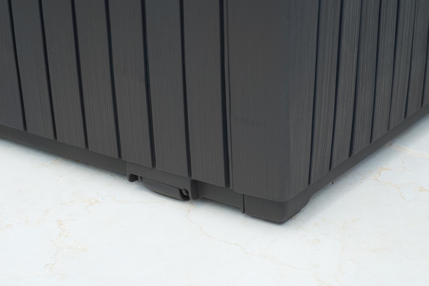 Keter Springwood 80 Gallon Resin Outdoor Storage Box for Patio Furniture Cushions, Pool Toys, and Garden Tools with Handles, Brown