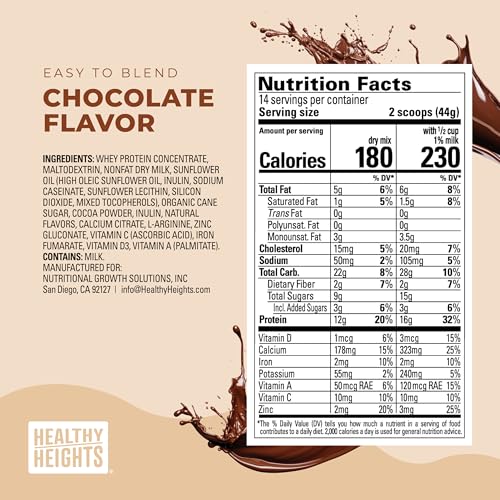 Healthy Heights Grow Daily Kids Protein Drink Mix (Chocolate) - High Protein Shake for Kids 3+, 21.6 oz