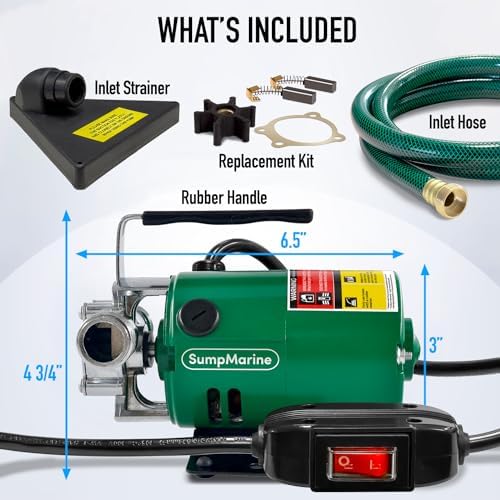 SumpMarine Water Transfer Pump, 115V 330 Gallon Per Hour - Portable Electric Pump with 6' Hose Kit, Remove Water From Pools, Rain Barrel, Aquariums