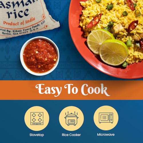 Bombay Market White Basmati Rice - Aromatic & Nutty Flavor Basmati Rice - Long Grain Rice Basmati (10 Pound Bag)