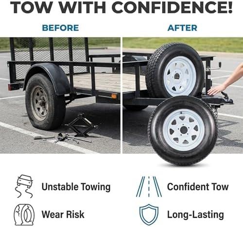eCustomrim Trailer Tire Rim Assembly ST205/75D15 F78-15 Load C 5 Lug White | Load Range C 6 Ply Tire, 15 Inch 5 Lug On 4.5 Inch Center